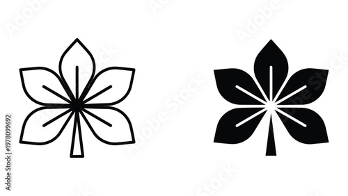 Contrast between a simple line drawing and a filled-in four-petal flower design