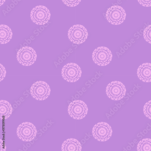 Purple seamless pattern with pink floral mandala circles