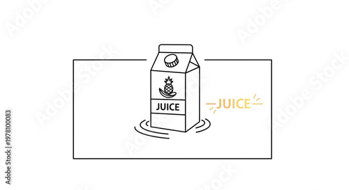 Minimalist illustration of a juice carton with pineapple logo floating in water