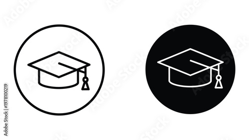 Contrasting graduation cap icons on different background circles
