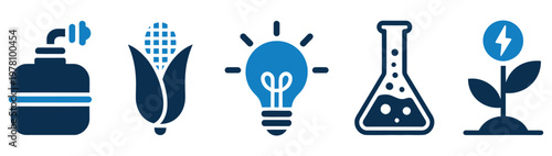 Biomass Energy Icon Set Biogas Plant Power Biofuel Renewable Resource Environment Green Energy Vector Illustration Set Isolated Background