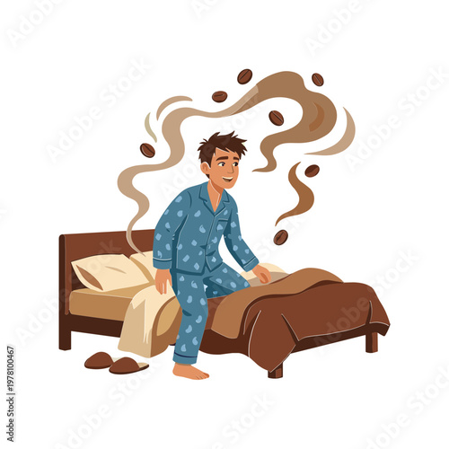 Man wakes up quickly from bed with smoke rising