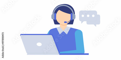 Customer support representative working with a laptop and headset