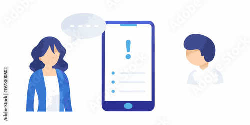 Woman receiving a notification on her smartphone while facing another person