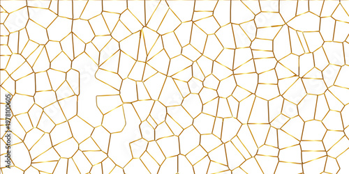 Golden gradient lines stroke abstract white crystalized broken glass background. Voronoi diagram background. abstract desktop texture design digital art wallpaper, vector illustration.	