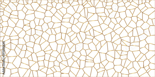 Golden gradient lines stroke abstract white crystalized broken glass background. Voronoi diagram background. abstract desktop texture design digital art wallpaper, vector illustration.	