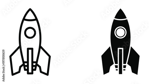 Contrast between a white and black space rocket illustration