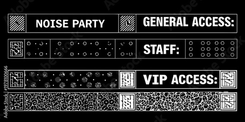 Abstract black and white graphic with text indicating access levels