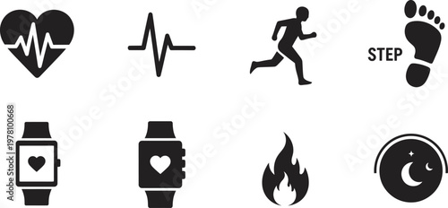 Health and fitness icons a comprehensive collection representing vital signs activity and wellness tracking