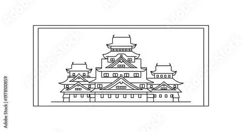 Japanese Castle Outline Illustration - Traditional Architecture Landmark