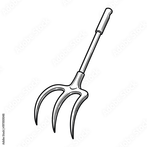 Garden Fork in Silhouette: A detailed illustration of a garden fork, an essential tool for cultivation. Its prongs stand ready for soil and plant care.