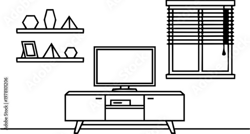 Minimalist Living Room Line Art Vector Interior Design Scene