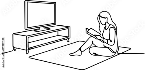 Minimalist Living Room Line Art Vector Interior Design Scene