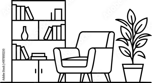 Minimalist Living Room Line Art Vector Interior Design Scene
