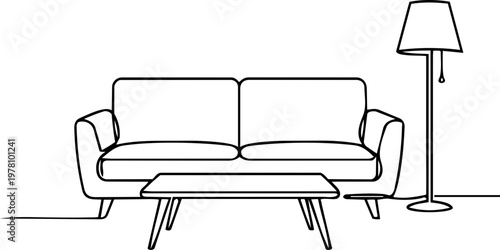 Minimalist Living Room Line Art Vector Interior Design Scene