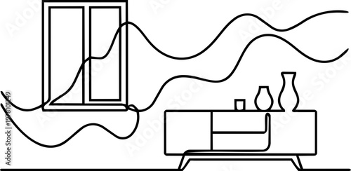 Minimalist Living Room Line Art Vector Interior Design Scene