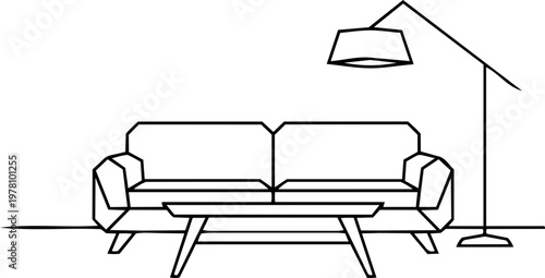 Minimalist Living Room Line Art Vector Interior Design Scene