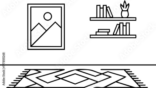 Minimalist Living Room Line Art Vector Interior Design Scene