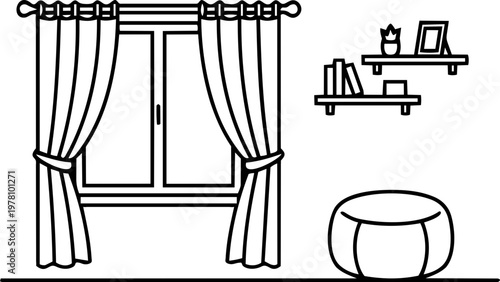 Minimalist Living Room Line Art Vector Interior Design Scene