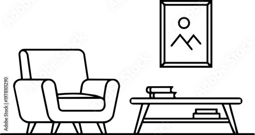 Minimalist Living Room Line Art Vector Interior Design Scene