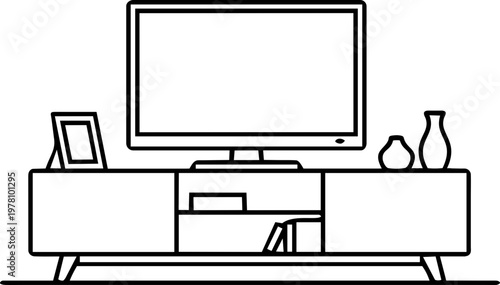 Minimalist Living Room Line Art Vector Interior Design Scene