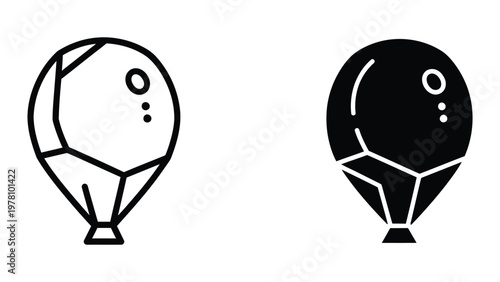 Hot air balloons in contrasting visual styles depicting day and night themes