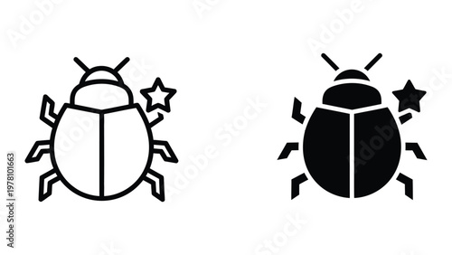 Contrasting graphic depiction of a light and dark ladybug with star accents