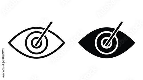 Two contrasting eye icons with an iris detail and eyelid line
