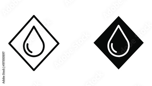 Contrasting water drop icons in white and black diamond shapes