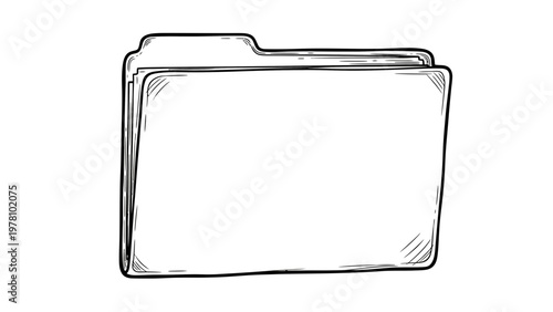 Handdrawn file folder sketch for document organization, information storage, and office management, useful for illustrating data and records.