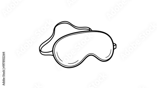 Simple line drawing of a sleep mask for relaxation. Essential for travel, rest, and wellness. Perfect for promoting selfcare products and healthy habits.