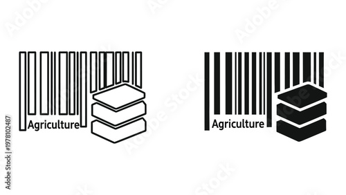 Contrast between traditional and modern agriculture icons with barcode elements.