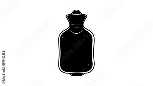 Black and white doodle style hot water bottle icon, perfect for illustrating comfort, relief, and warmth in various graphic designs.