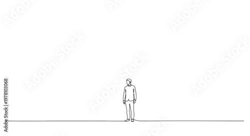 Continuous line drawing of a man in a suit, symbolizing simplicity and focus in business. Ideal for corporate branding, presentations, or modern design projects.