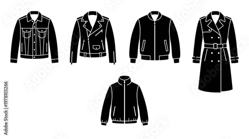 A versatile collection of essential outerwear garments, including various jackets and coats, suitable for apparel branding, online catalogs, and media projects.