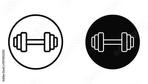 Contrast of dumbbell icons on white and black circular backgrounds