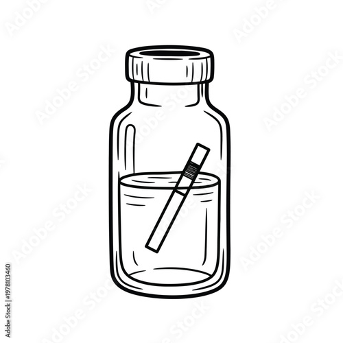 Pregnancy Test Illustration: A graphic depiction of a pregnancy test strip submerged within a clear glass vial, symbolizing a moment of anticipation and the early stages of family planning.