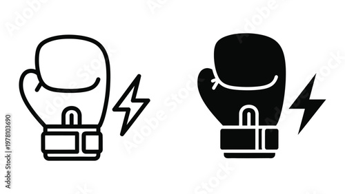 Contrast of boxing gloves with electric shock symbols indicating power or energy difference