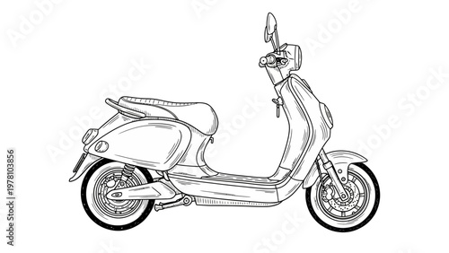 Hand drawn scooter sketch for transportation and urban lifestyle visuals. Ideal graphic asset for vehicle mobility projects.