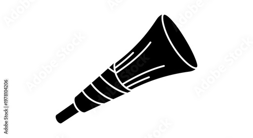 Black silhouette of a celebratory horn, resembling a Vuvuzela, perfect for sports, events, and announcements. Graphic icon for print and digital media.
