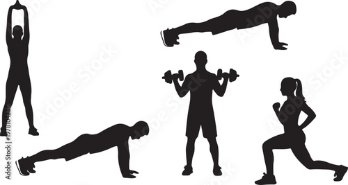 Fitness and Gym Workout Exercise Silhouette Vector Set