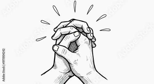 Powerful drawing of hands clasped in prayer or reflection, evoking concepts of hope, spirituality, and devotion. Ideal for inspirational content, faithbased projects, or emotional communication.
