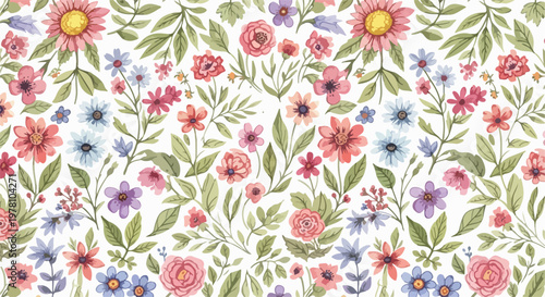 Romantic flower pattern background with soft pastels and elegant botanical shapes