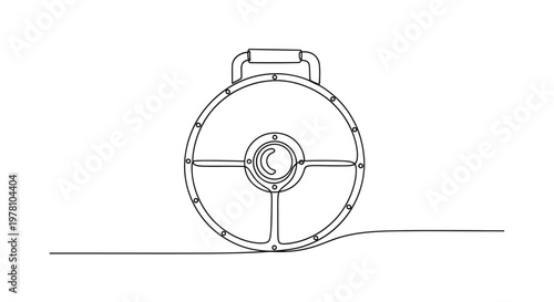 Single continuous line drawing depicting a traditional round battle shield, ideal for historical themes, educational content, and simple graphic designs.
