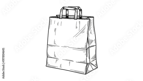 Sketchy outline of a versatile paper carrier bag, ideal for depicting retail, grocery, or gift packaging concepts in a simple, graphic manner.