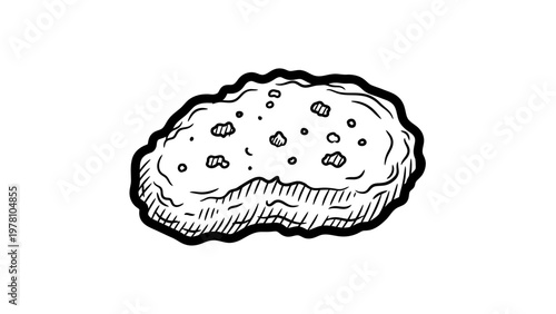 Simple hand drawn sketch of a chicken nugget, ideal for menus, food packaging, or advertising fast food, snacks, and childrens meals.