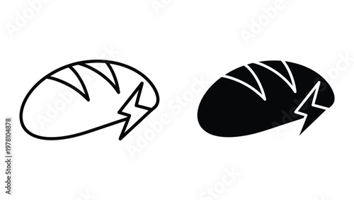 Comparison of a sketch and a filled loaf of bread with lightning bolt symbols.