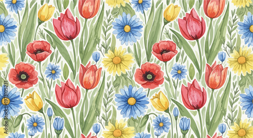 Elegant botanical background filled with blooming flowers and gentle greenery in calming natural tones