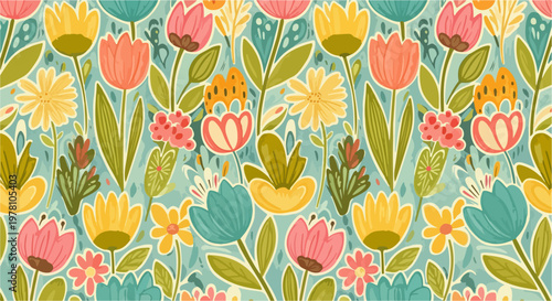 Whimsical floral illustration featuring blooming petals and leafy accents in calming tones