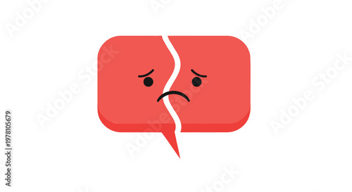 Angry speech bubble, broken dialogue, red emoticon, cracked chat box